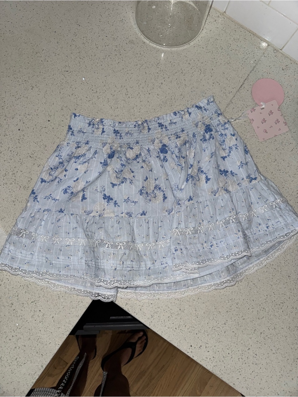 LoveShackFancy girl skirt Light Blue Floral Tiered Mini Skirt